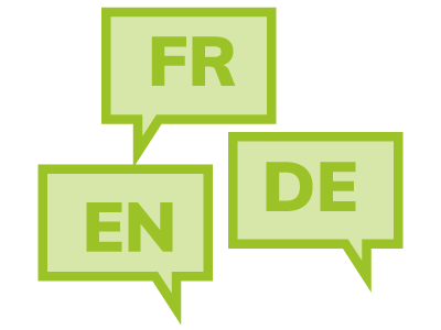 Sprechblasen: FR, EN, DE